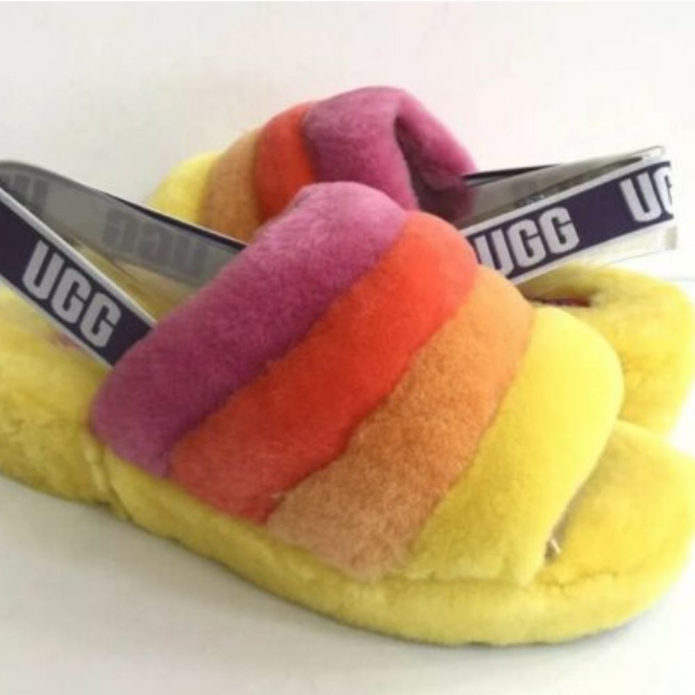 UGG Pride Fluff Yeah Rainbow SLIPPERS Slide - Picture 9 of 13